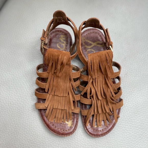 Sam Edelman ESTELLE' FRINGE CAGED SUEDE SANDALS - Picture 3 of 7